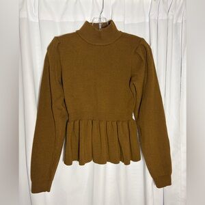 ENGLISH FACTORY Brown High Collar Sweater w/Ribbed Waist Sz S